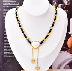 Fall Winter Trend Sweater Chain Black Red Shell Necklace