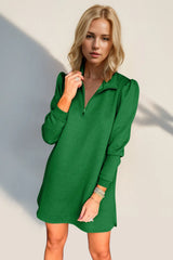 Double Take Textured Quarter Zip Long Sleeve Dress - kinko