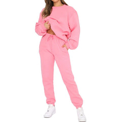 Crew Neck Pullover Sweatshirt Fleece-lined Fashion Casual Sweater Sweatpants Two-piece Set - kinko