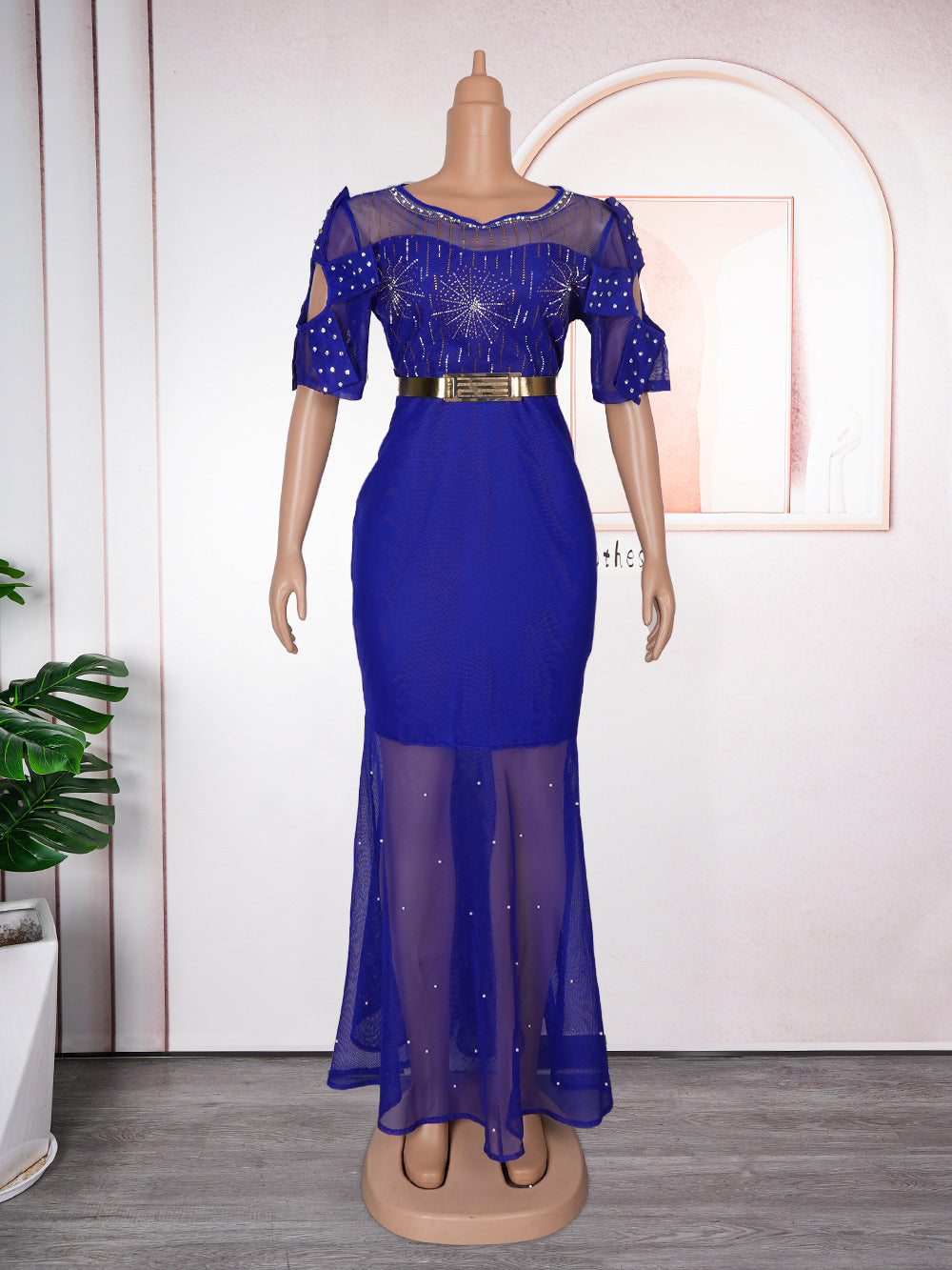 Women's Heavy Embroidered Hot Diamond Beads Night Banquet Light Luxury Evening Dress Fishtail Skirt - kinko