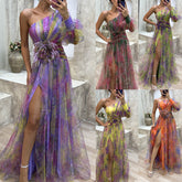 New Party Mesh Slanted Shoulder Dress INS Casual And Fashionable Women's Long Skirt - kinko