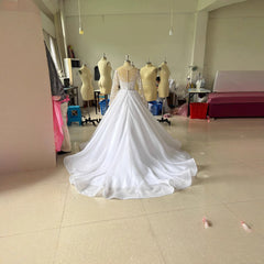 Embroidered Long Sleeve Off-the-shoulder Wedding Dress - kinko