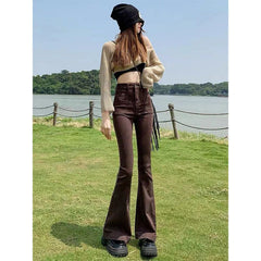 Stretchy High Waist Slimming Design Sense High Street Bell-bottom Pants Tide - kinko