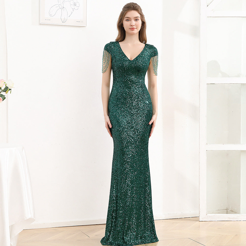 Sequined Slim Fit Slimming Long Dress Women - kinko