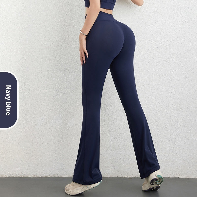 Women's Hip Raise High Waist Pocket Sports Bell-bottom Pants - kinko