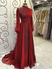 Stand Collar Luxury Long Sleeve Evening Dress - kinko
