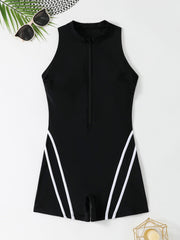 European And American One-piece Zipper Boxers Fashion Sports Beach Swimwear - kinko