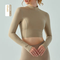 Stand Collar Fallwinter Yoga Wear Long Sleeve Women's Water Drop Semi-fixed Cup Hollow-out Beauty Back - kinko