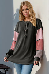 Double Take Full Size Color Block Round Neck Long Sleeve T-Shirt - kinko