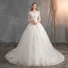 Wedding Dress Trailing Deep V Neck Lace High Waist Wedding Dress Long Sleeves - kinko
