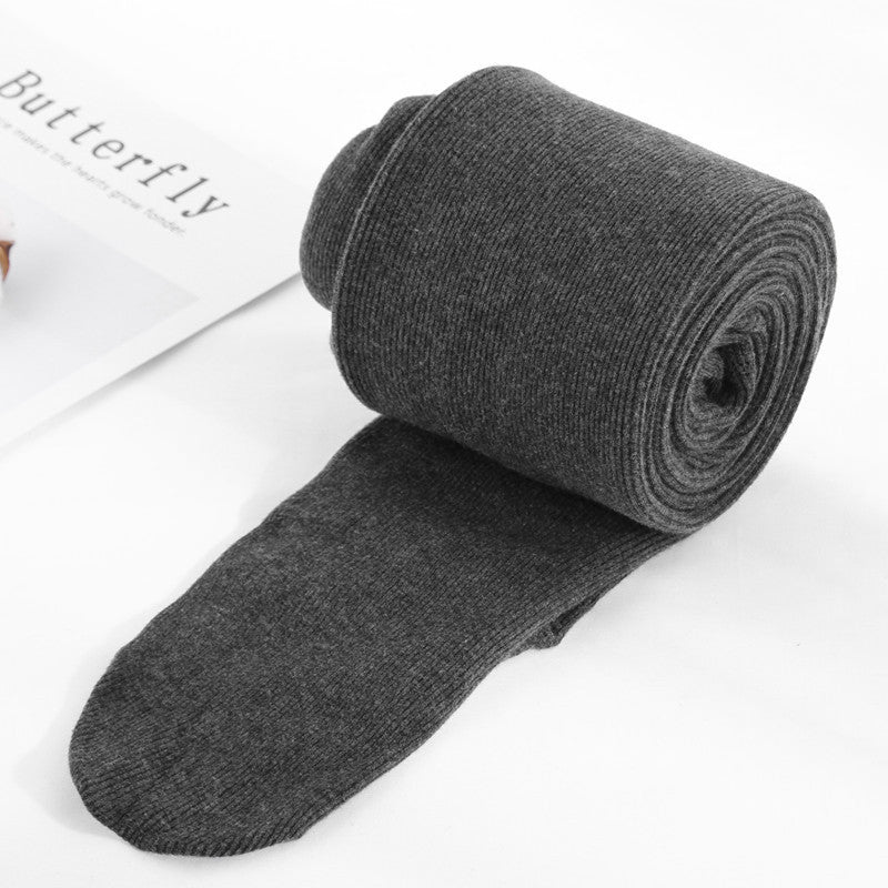 Autumn And Winter Fleece-lined Thickened Screw Cotton Vertical Stripes Base One-piece Trousers - kinko