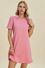 Double Take Full Size Texture Short Sleeve Dress - kinko