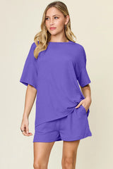 Double Take Basic style Round Neck Solid Set - kinko