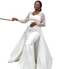 Slim High Waist White Satin Party Bridal Wedding Dress - kinko