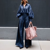 Long-sleeved Shirt Wide-leg Pants Cotton And Linen Two-piece Suit - kinko