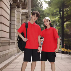 Solid Color Polo Collar Polo Shirt Hong Kong Style Loose Short Sleeve - kinko