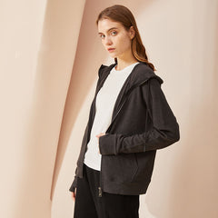 Fall Winter Coat Double Zipper Hooded Long Sleeve Warm Cardigan Women