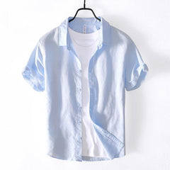Casual Cotton And Linen Short Sleeve Shirt Men - kinko