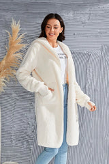Double Take Full Size Hooded Teddy Bear Jacket with Thumbholes - kinko