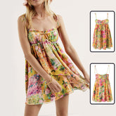 Y2K Flowers Print Suspender Dress Summer Fashion Ruffled Holiday Beach Short Dresses Womens Clothing - kinko