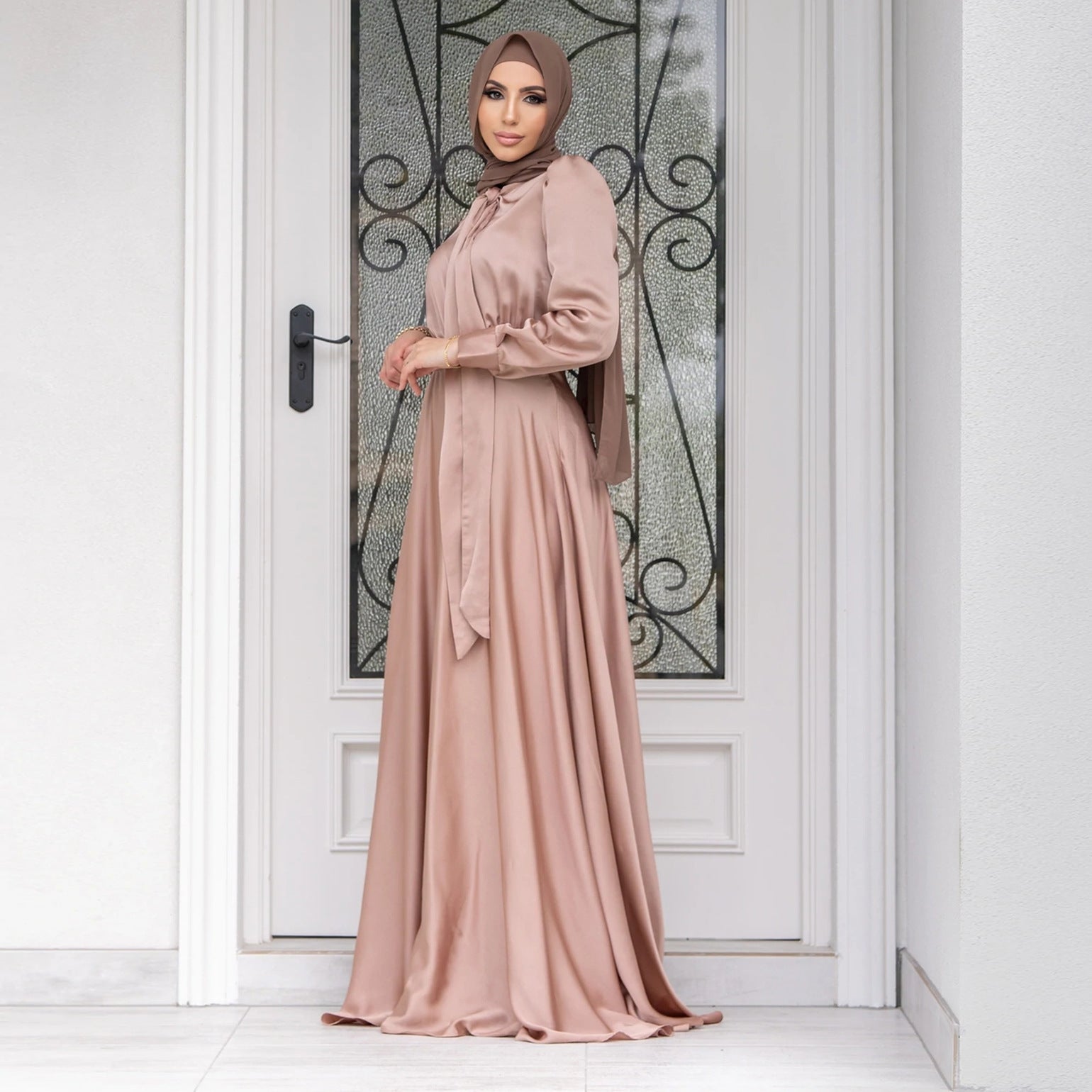 Fashion Large Hem Satin Dress - kinko