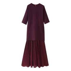 Fashionable Elegant Brown Patchwork Pleated Dress - kinko