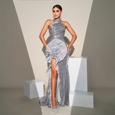 Sleeveless Cold-shoulder Banquet Sequined Sheath Dress - kinko