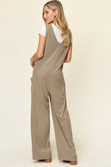 Double Take Full Size Sleeveless Wide Leg Jumpsuit with Pockets - kinko
