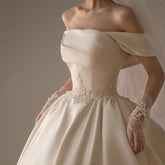 Women's Satin Off-shoulder Retro Fashion Trailing Wedding Dress - kinko