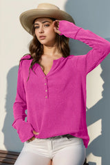 Double Take Full Size Notched Thumbhole Long Sleeve T-Shirt - kinko