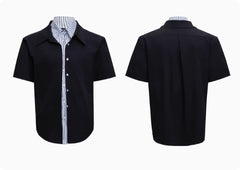 Male Niche Striped Contrasting Patchwork Shirt Top - kinko