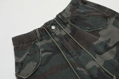 American Retro Mechanical Pleated Multi-pocket Camouflage Denim Men's And Women's Work Clothes - kinko