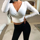 Long Sleeve Short Sexy Tight Navel Bottoming Shirt Women's Top - kinko
