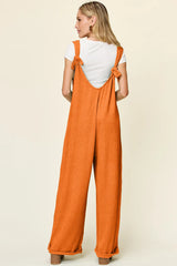 Double Take Full Size Texture Sleeveless Wide Leg Jumpsuit - kinko