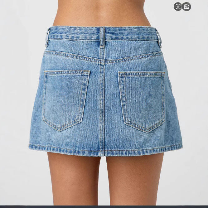 Slim Casual Stretch Washed Denim Skirt Women - kinko