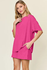 Double Take Basic style Round Neck Solid Set - kinko