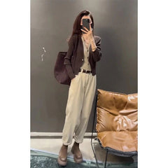 Knitwear All-matching Youthful-looking Casual Pants Two-piece Set - kinko