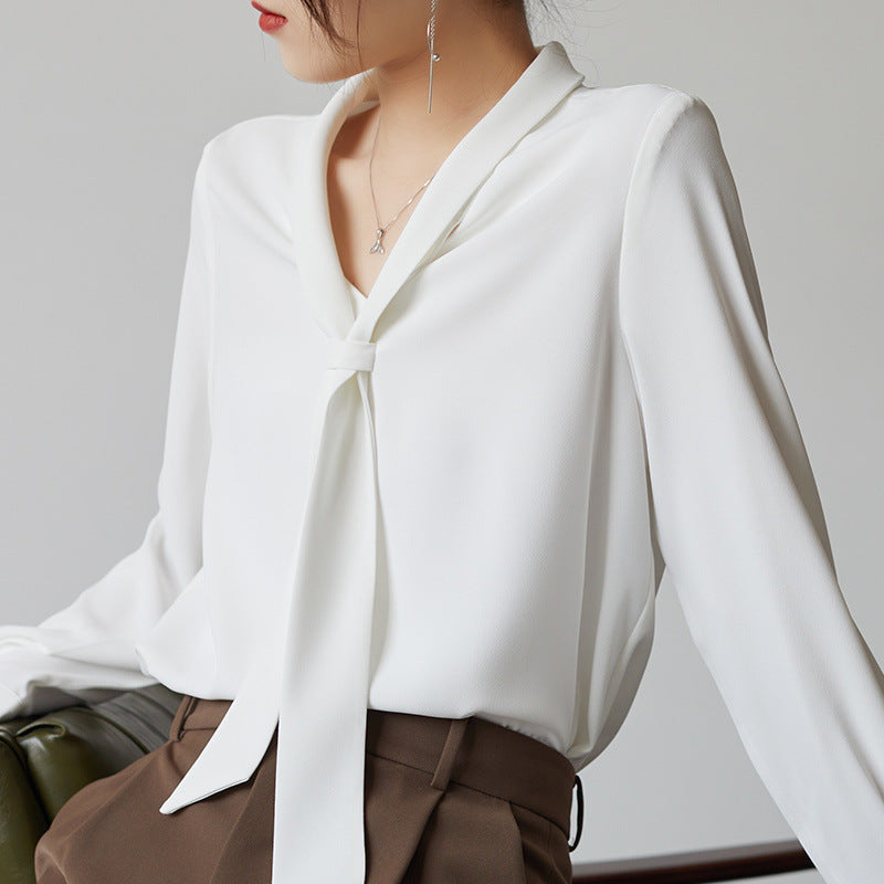 Women's Office Chiffon Commuting Elegant White Shirt - kinko