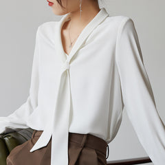 Women's Office Chiffon Commuting Elegant White Shirt - kinko