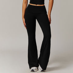 Wool Pleated Yoga Fold High Waist Running Sports Skinny Versatile Bell-bottom Pants Women - kinko
