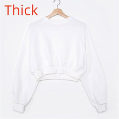 Round Neck Waist Trimming High Waist Short Sweatshirt - kinko