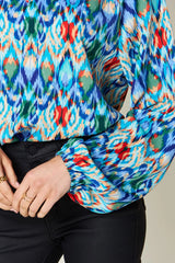 Double Take Full Size Printed Balloon Sleeve Blouse - kinko