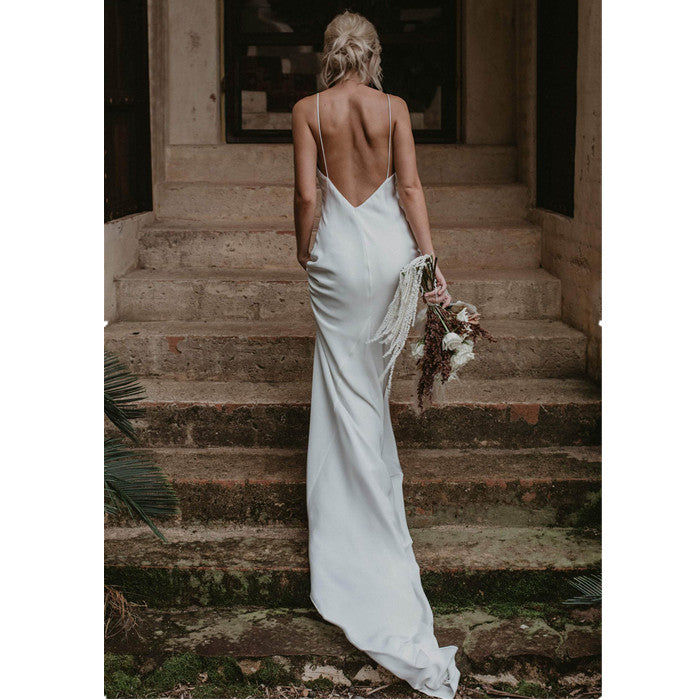 Little White Evening Gown With Train Brigade Shot Long Dress - kinko