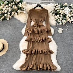 Cake Heavy Industry Pleated Slim Long Dress - kinko