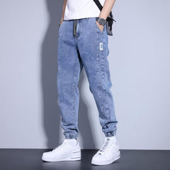 Youth Casual Harem Drawstring Elastic Elastic Beam Foot Type Men's Jeans - kinko