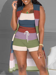 Sunken Stripe Mixed Color Three-piece Suit - kinko