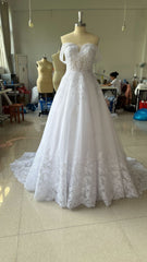 Off-shoulder Bridal Main Wedding Dress Elegant Court Style High-grade Luxury French Light Door Yarn - kinko
