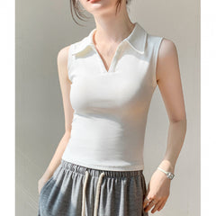 New Outdoor Slim Fit Slimming White Lapel Inner Wear Blouse - kinko