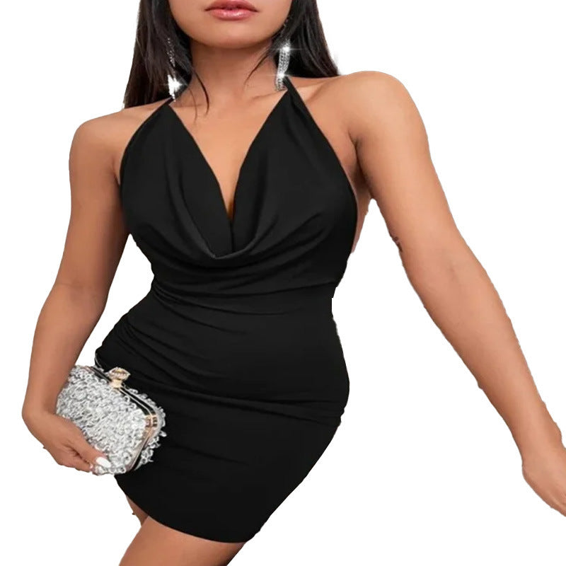 Summer Deep V-neck Dress Temperament Sling Backless Halter Dresses Women's Clothing - kinko