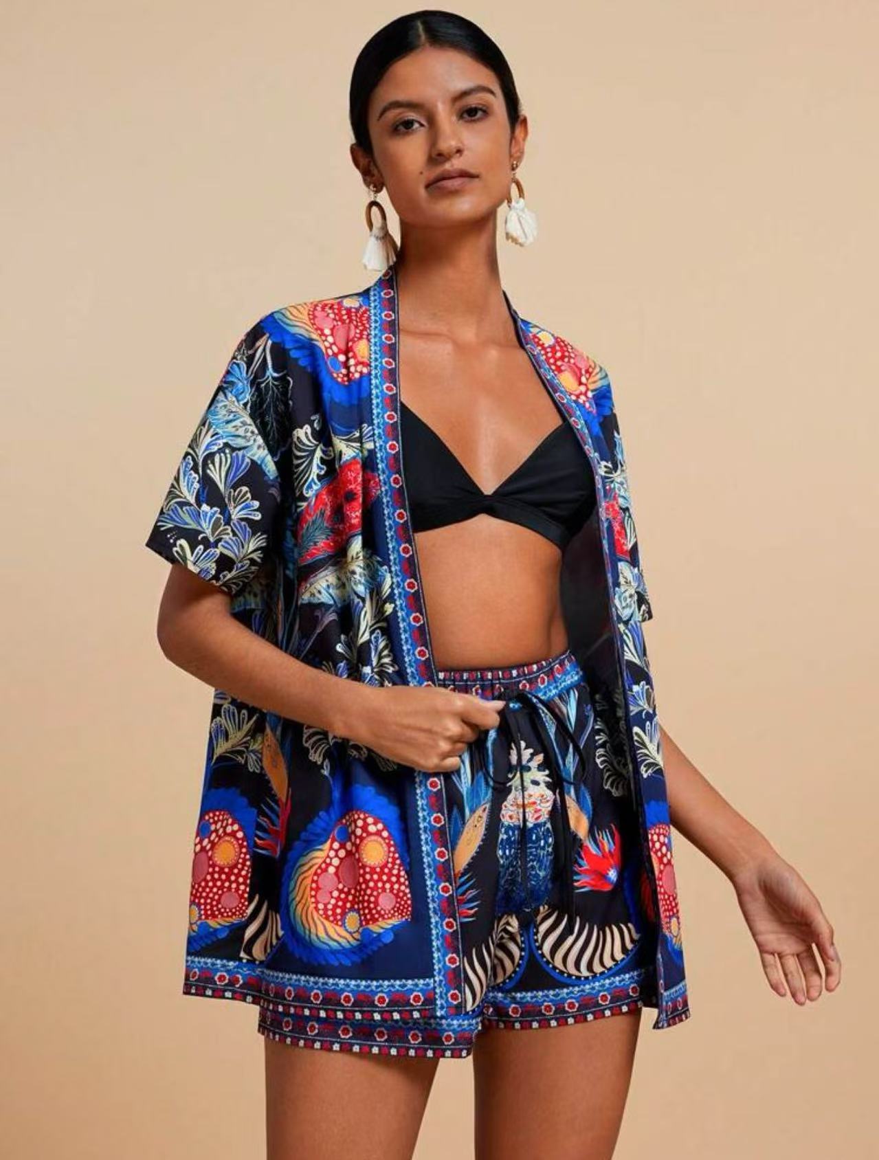 Female Fashion Casual Printing Cardigan Suit - kinko